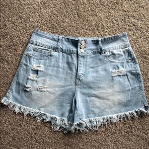 Denim Frayed Hem Women High Rise Shorts